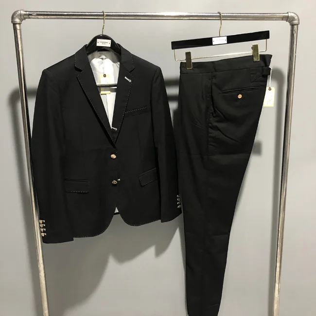 fashion 2021 TB suit men white lining gold button formal suit set men weding blazers and long pants smart casual suits male