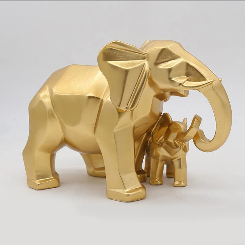 

Mascot Resin Mother And Son Elephant Figurines Nordic Creative Geometry Animal Craft Oranment Porch Living Room Decoration Gift