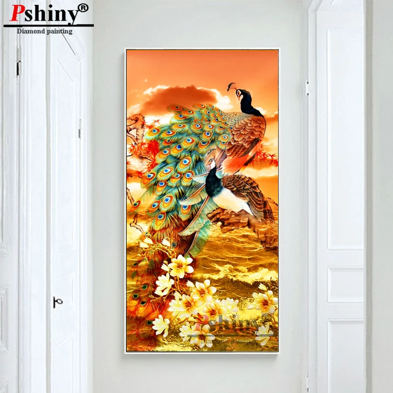 

Алмазная 3d картина с павлинами pshining, «сделай сам», с цветами, полные квадратные камни, алмазная вышивка крестиком с животными, домашний деко...