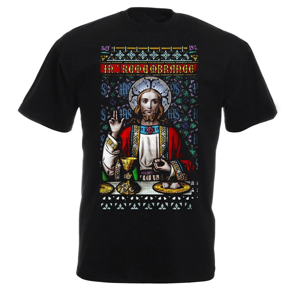 Футболка с витражным стеклом в память о спасении католического Иисуса|Мужские