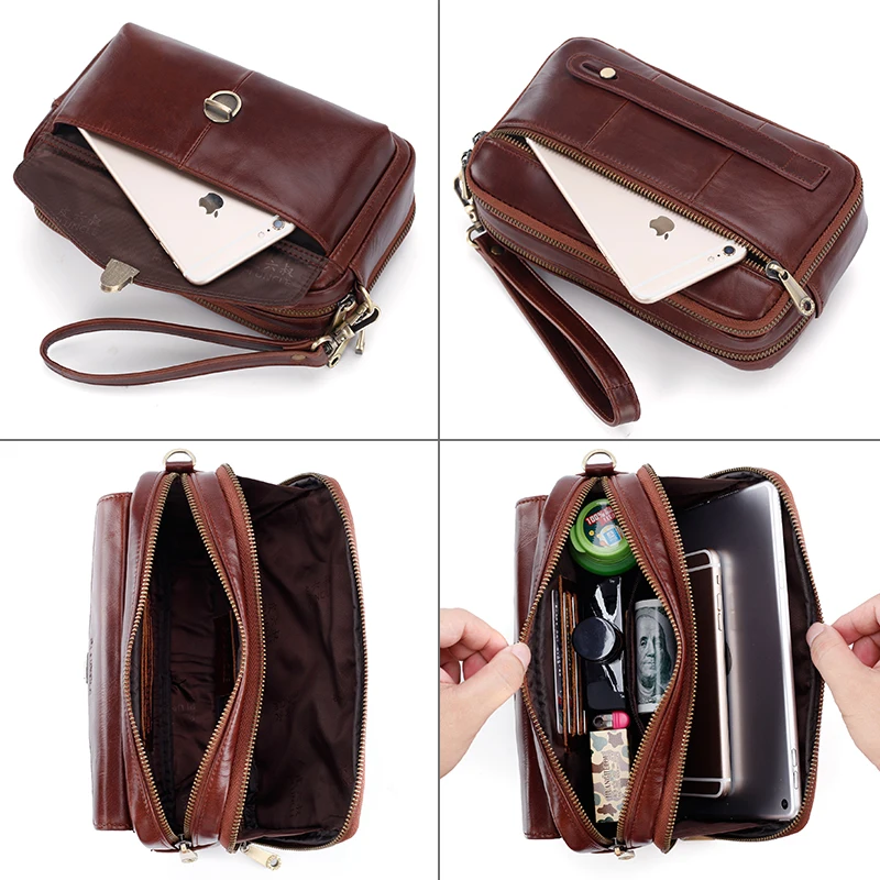 Сумка-клатч мужская с замком и отделением для телефона из мягкой воловьей кожи |