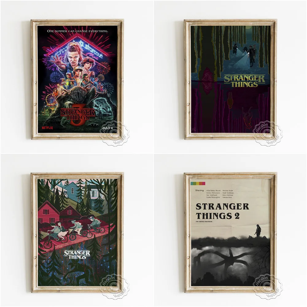 

Sci-Fi Horror TV Series Stranger Things Publicity Poster, Thriller Bizarre Art Prints Wall Stickers, Cartoon Retro Home Decor