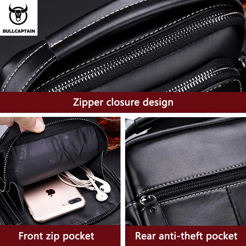 BULLCAPTAIN men's first layer leather shoulder bag leather messenger bag casual retro soft leather multi-function shoulder bag