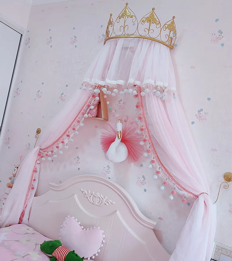 

TT Bed Curtain Bed Veil Home Girly Heart Decoration Mesh Curtains Bed Curtain Pink Cute Decoration with Upgrade Big Crown