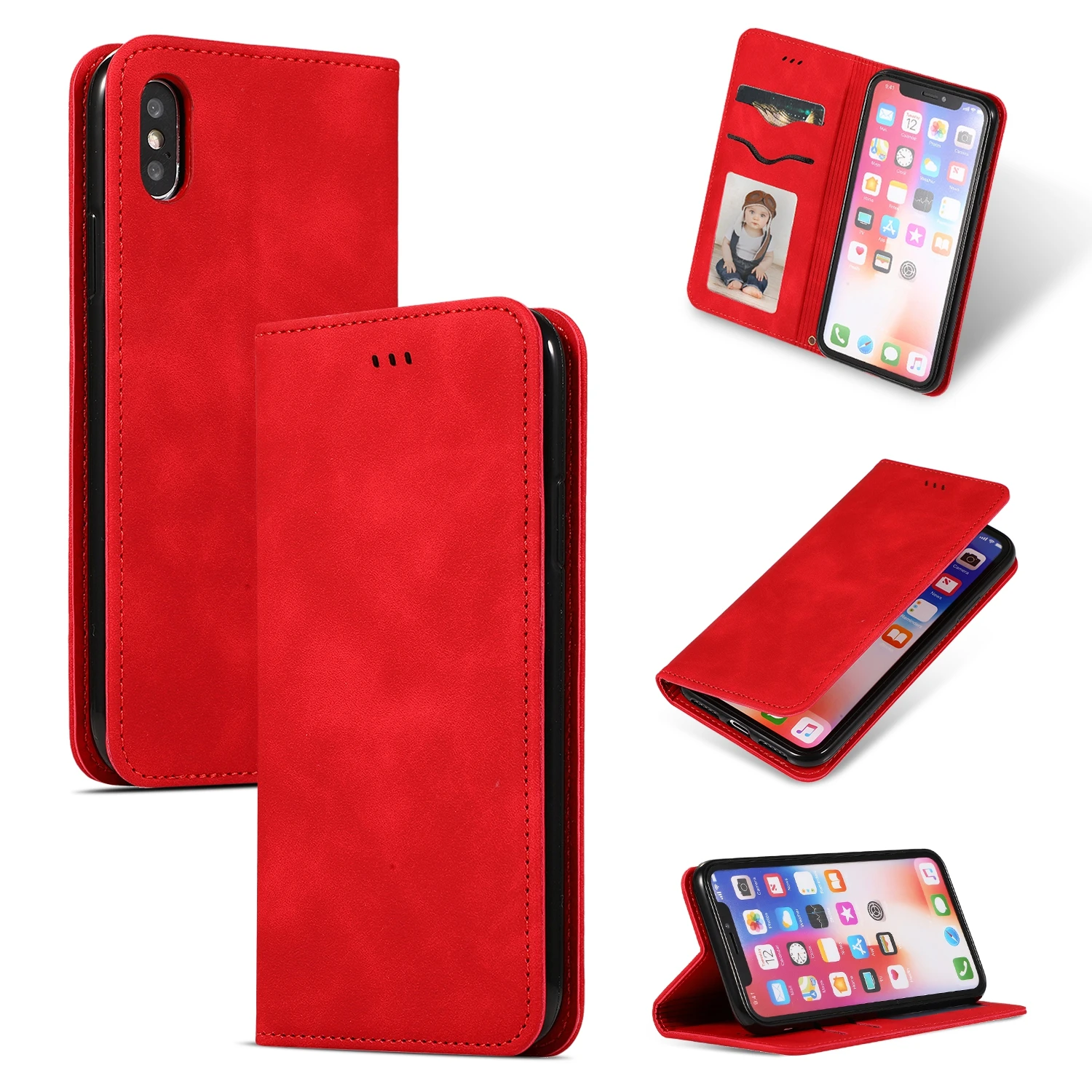 Роскошный флип-чехол для Iphone Xr Xs 11 pro Max X 8 7 6 6s Plus, мягкий кожаный силиконовый магнитный держатель для карт, кошелек, подставка, чехол-книжка - Цвет: Red