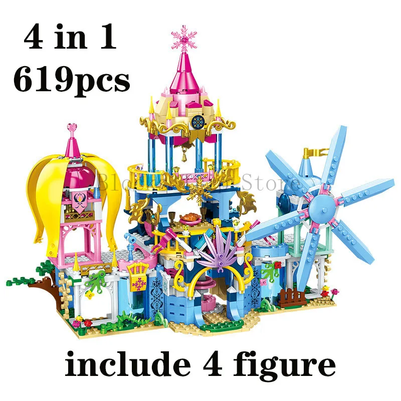 

New Disney Frozen Windsor Princess Snow Park + Fantasy Windmill Castle Children Assembled Building Block Toy Gift