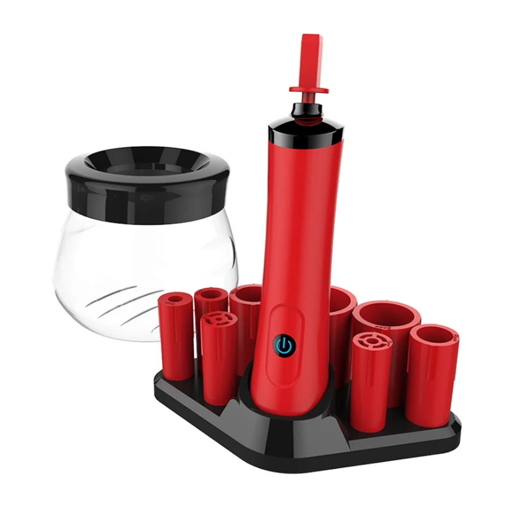battery red set Электрическая щетка для макияжа, очиститель, сушилка, набор, очиститель кистей для макияжа и высыхания за считанные секунды, защита щетины, кисти для макияжа, инструмент для мытья - Handle Color: battery red set