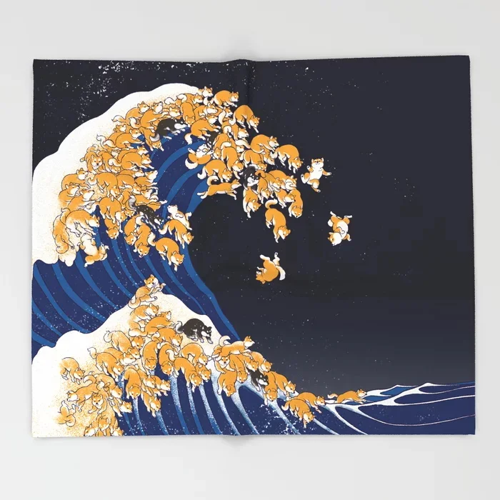 Мультяшное одеяло с собакой Сиба ину милый детский дизайн большое волнистое