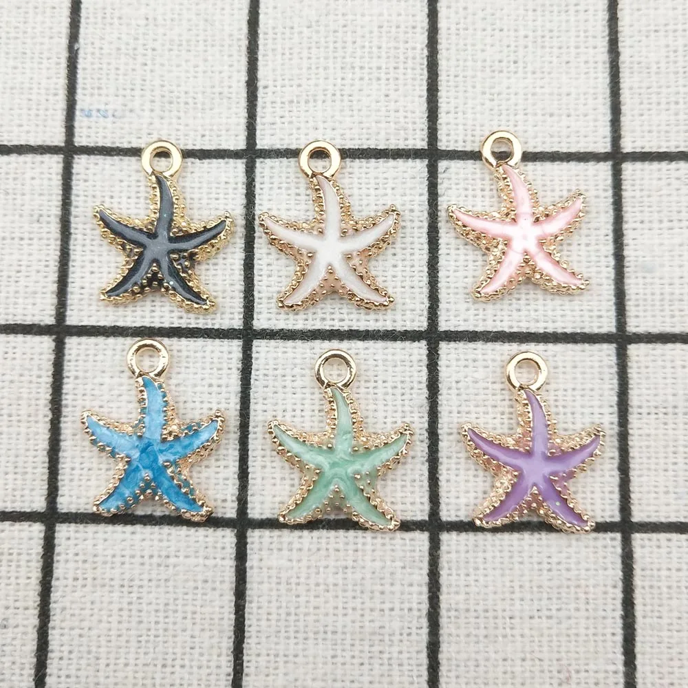 

10pcs enamel starfish charm jewelry accessories earring pendant bracelet necklace charms zinc alloy diy finding 14x17mm