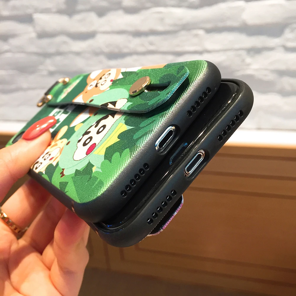 Wrist Band Phone Case For iPhone X XS MAX XR 11 Pro 6 6s 7 8 Plus 2 in 1 Cute Cartoon Shinchan Stand Holder Silicone Thin Cover | Мобильные