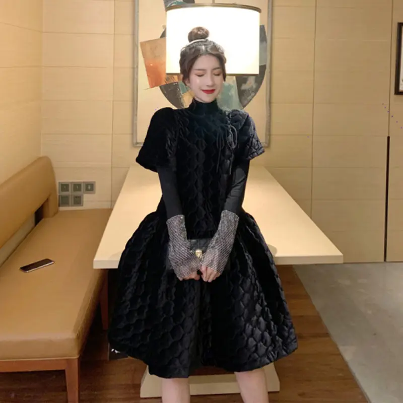 Платье с пышной юбкой и без рукава в стиле ретро Черная хлопковая куртка платье