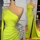 Кристальные платья Дубая на заказ, арабское платье на одно плечо с разрезом для выпускного вечера, зеленое персонализированное вечернее платье 2021, платья