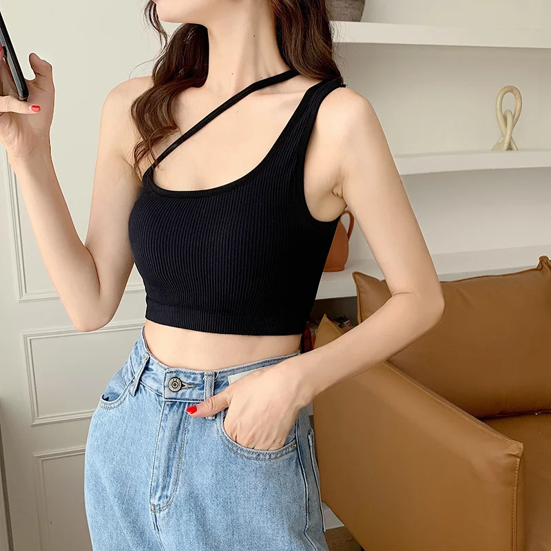 

Price Outer Wear Short Camisole Sexy Off-the-shoulder Top Inner Match Sleeveless Knitted Base Jum