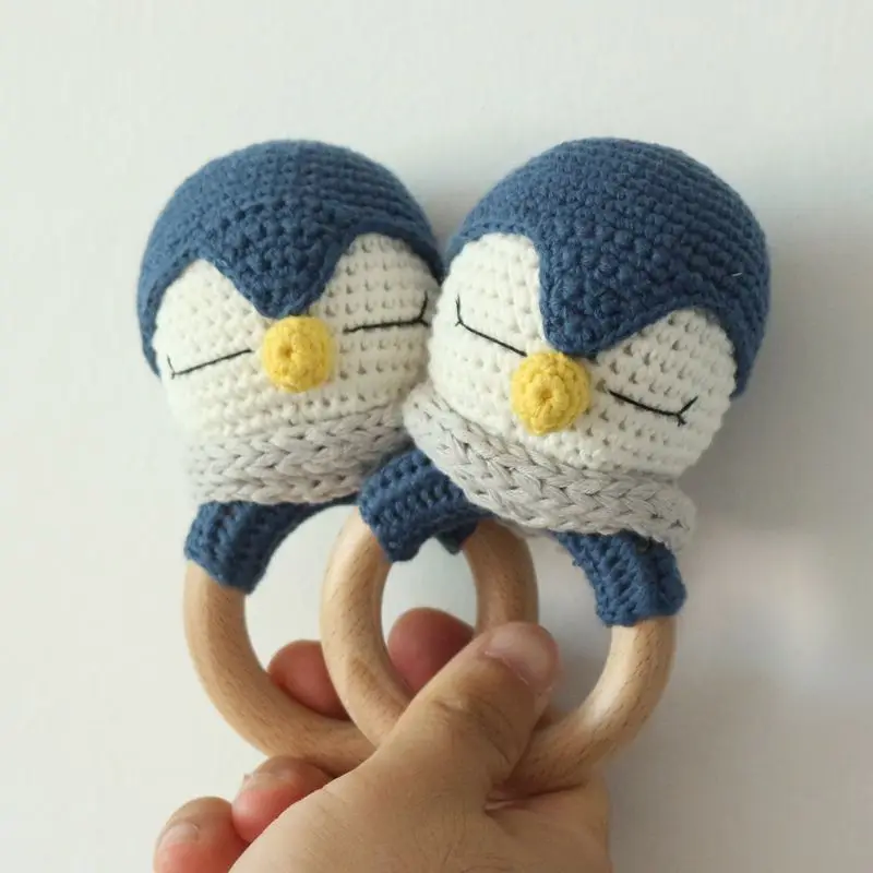 

DIY Crochet Rattle Pacifier Bracelet Baby Wooden Teether Ring Soother Infant Chewing Molar Toys