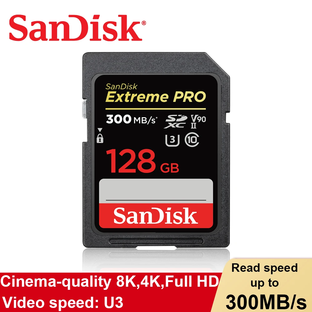 

Карта памяти SanDisk Extreme PRO SDHC SDXC стандартная, 300 дюйма, 128 ГБ, 64 ГБ, 32 ГБ, U3, 4K, Full HD, карта памяти SD для камеры