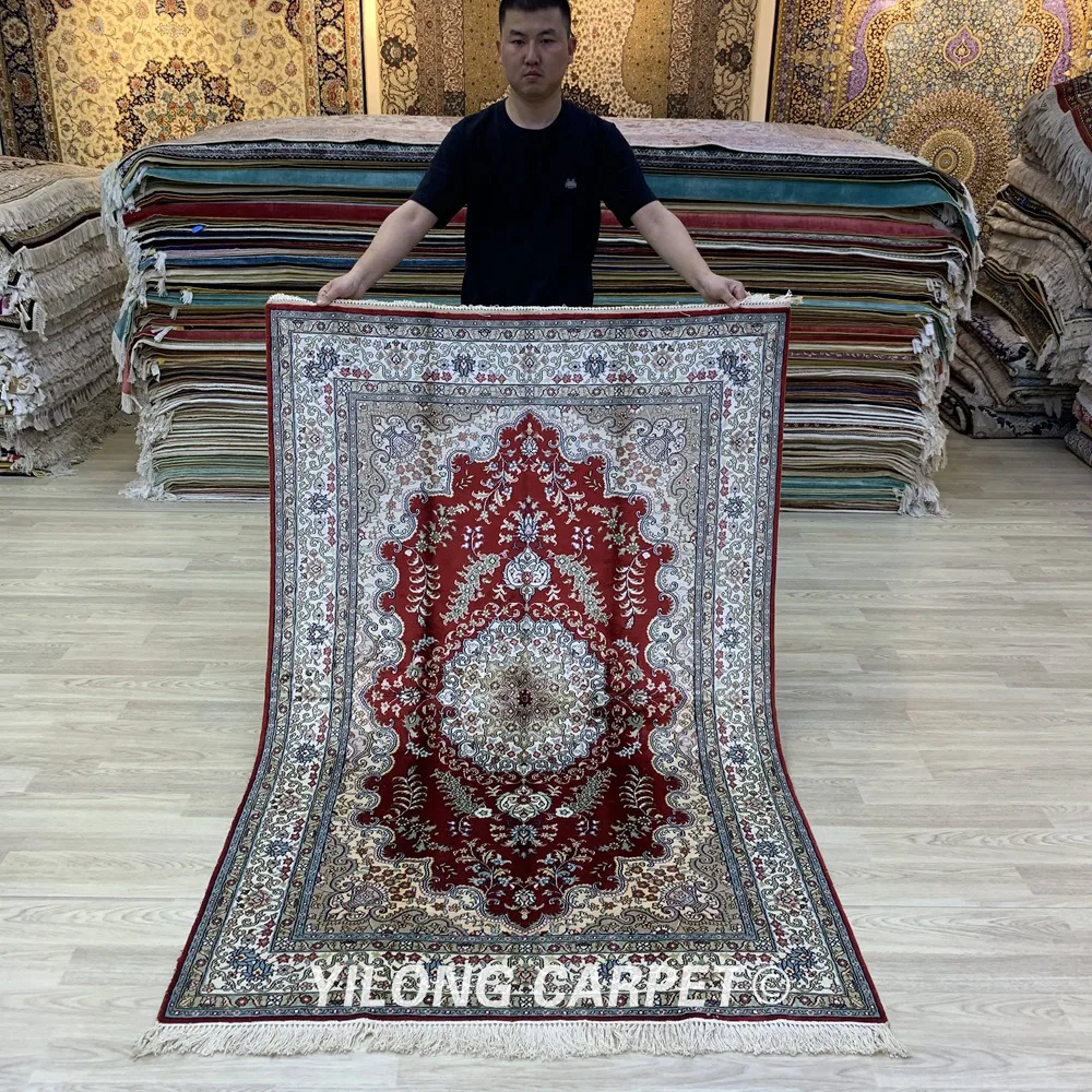 

YILONG 4'x6' Oriental silk carpet vantage luxury red medallion persian rugs (YJH269B)