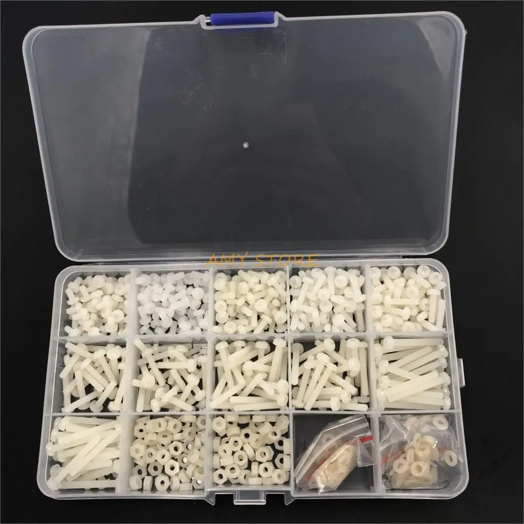 

600pcs White M3 Nylon Pan Cross Philip's Head Screws Washer Gaskets Hex Nuts w Box