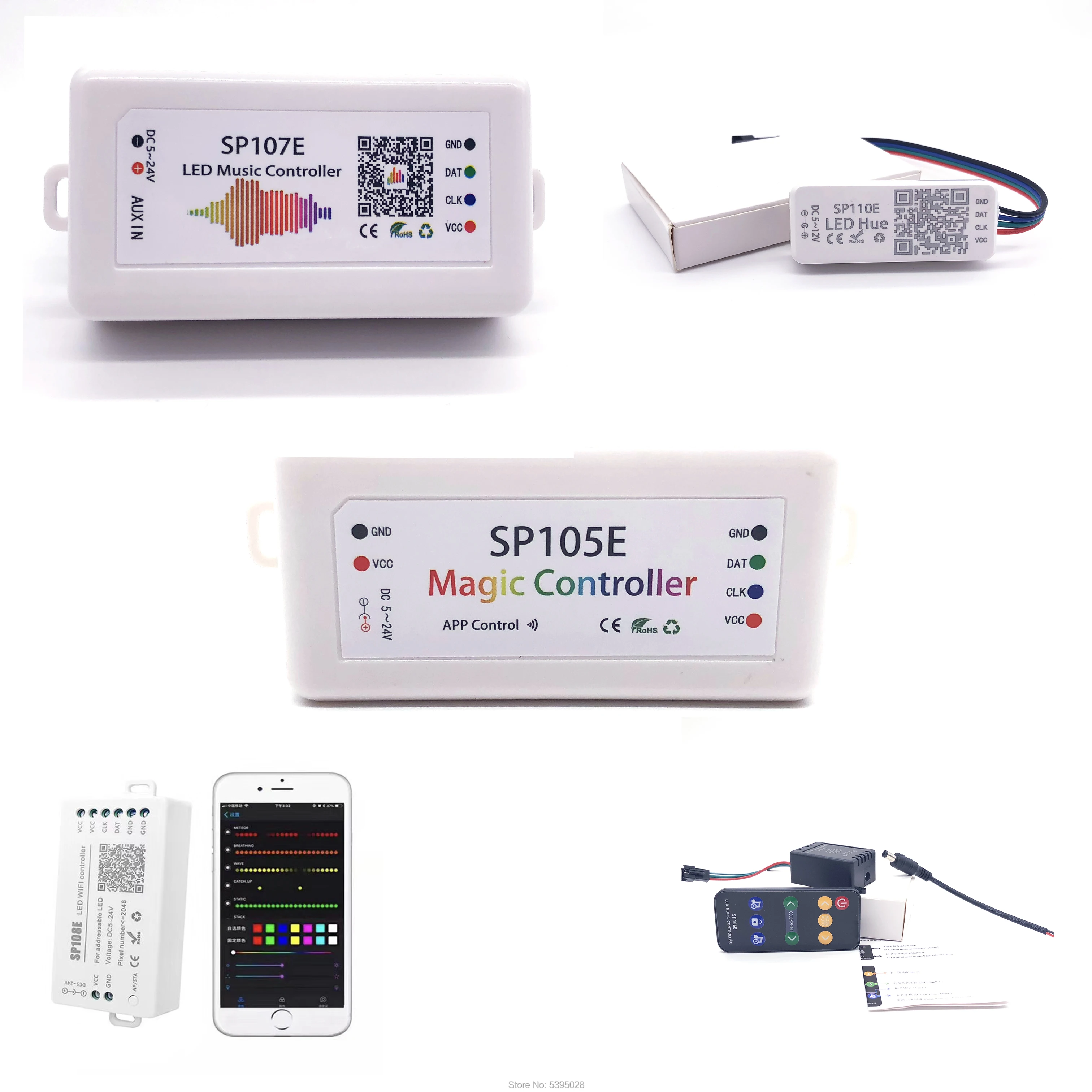Контроллер Bluetooth Sp105e/106e/107e/108e/110e/501e/601e для RGB RGBWW S2812B WS2811 SK6812 DMX512 светодиодные