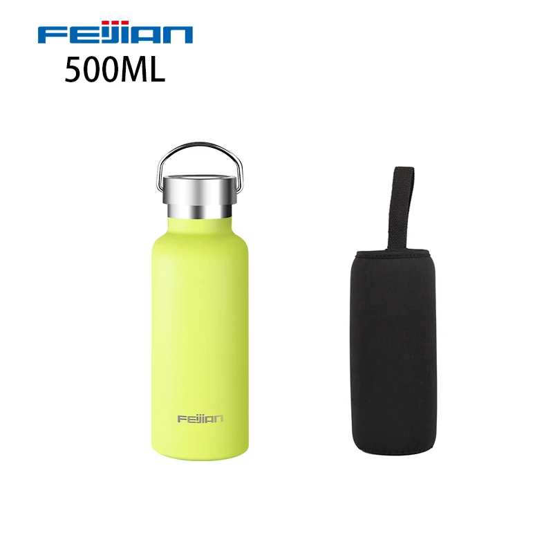500ml with sleeve FEIJIAN термос из нержавеющей стали с двойными стенками, термос с вакуумной изоляцией, герметичная Спортивная бутылка для воды, Стандартный рот - Цвет: 500ml with sleeve