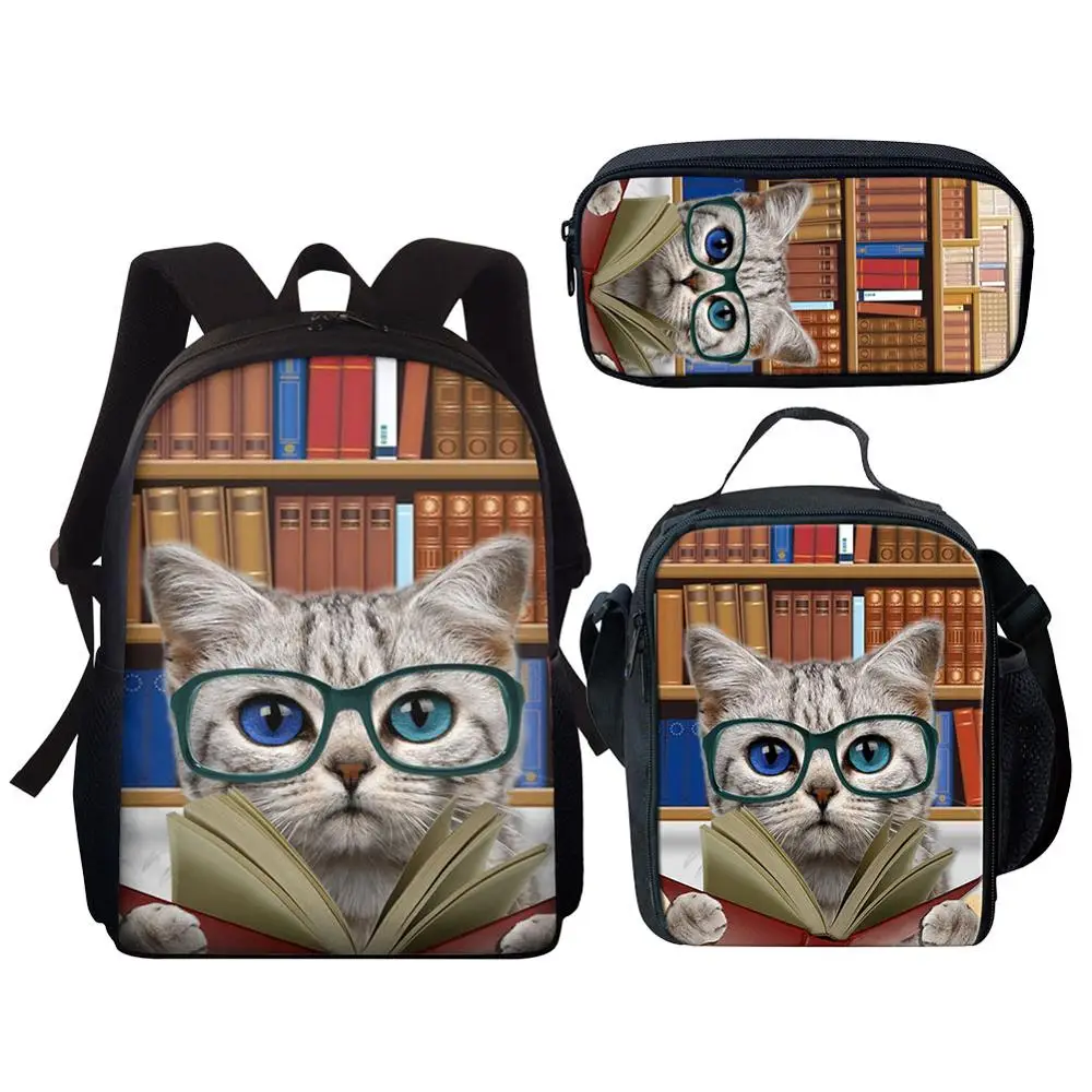 INJERSDESIGNS/15 дюймовые школьные сумки с принтом «мудрость кошка», женские рюкзаки, школьный рюкзак для мальчиков и девочек-подростков, Детский Р...