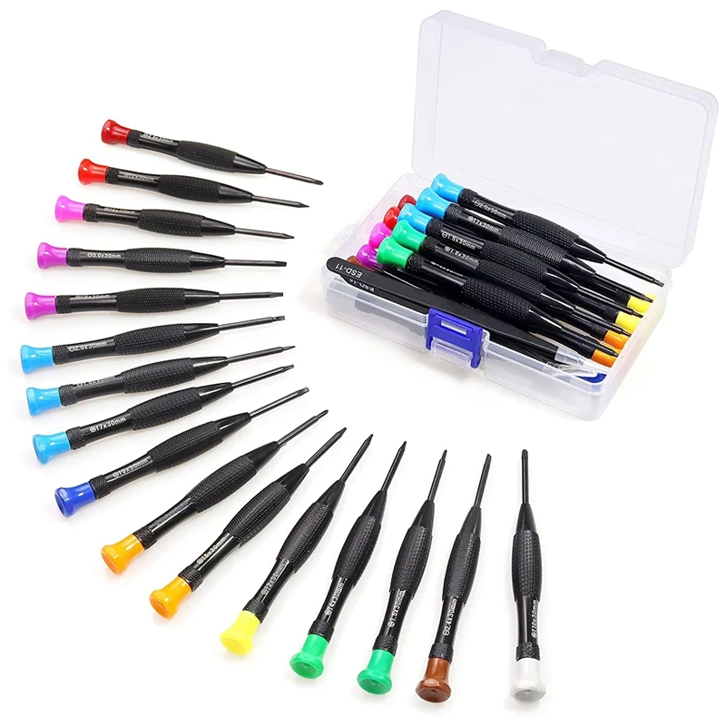 

18 маленьких магнитных фотоэлементов с отверткой и пинцетом для ремонта очков, мобильных телефонов и часов, черного цвета