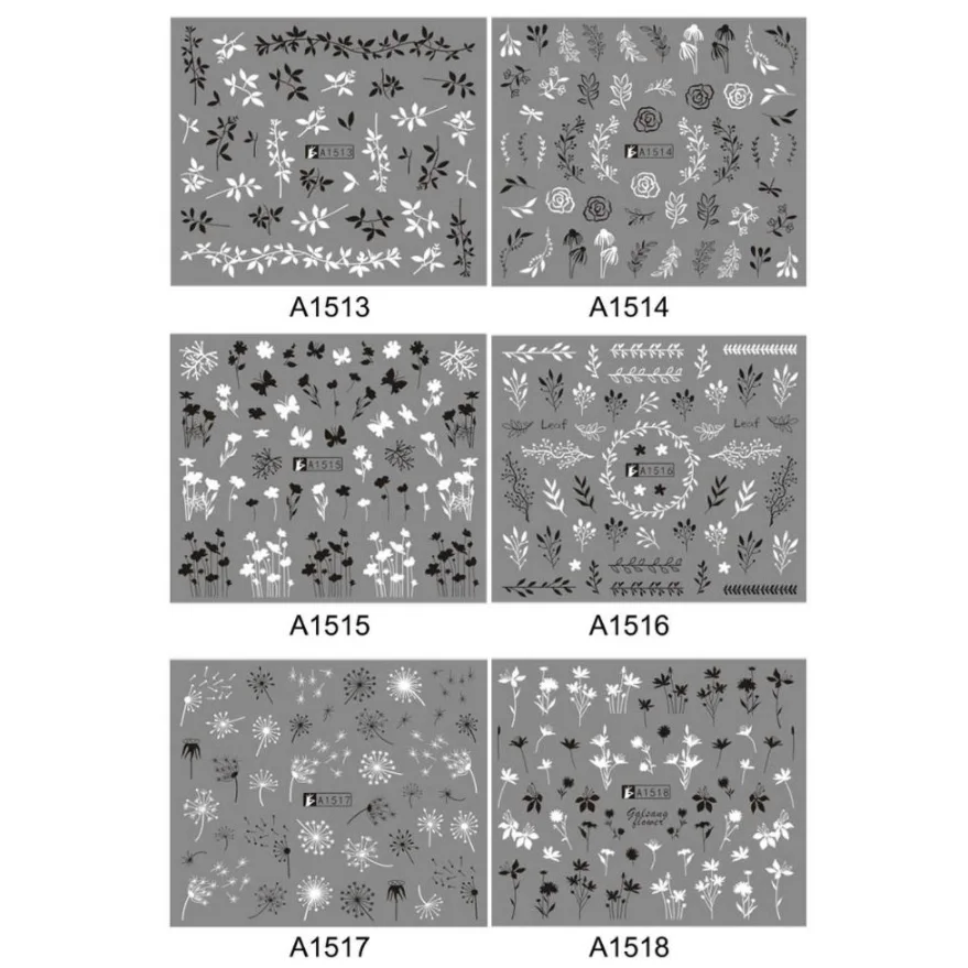 60 дизайнов черно-белых летних растений наклейка для дизайна ногтей слайдер серия