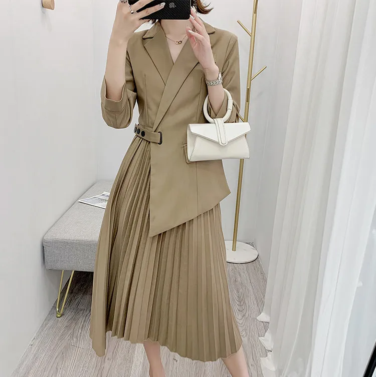 Винтажный Блейзер платья женское модное лоскутное гофрированное платье с