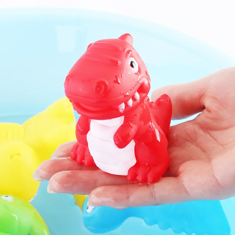 6pcs Toddler Bath Toys Lovely Cartoon Mini Dinosaur Soft Rubber Squeeze Sound Bathtub Water Play Set Baby Funny Shower Gift