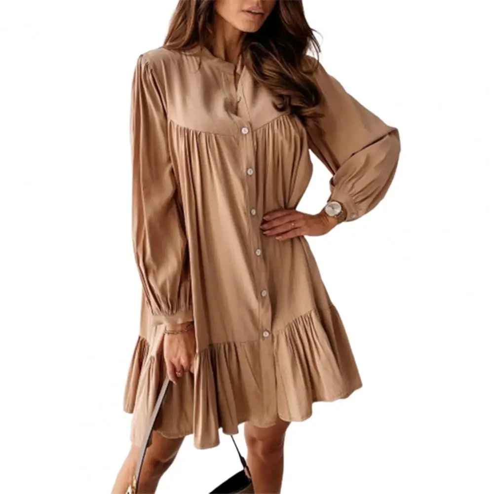 

Летнее женское платье с длинным рукавом; Благоприятная для кожи; Повседневная женская кнопка работает с карманами размера плюс платье элег...