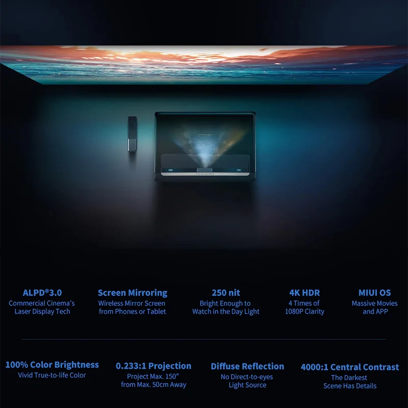 Ультракороткий лазерный проектор WEMAX A300 4K 3840x2160 9000 ANSI люменов 150 дюйма ALPD 3 0 ТВ