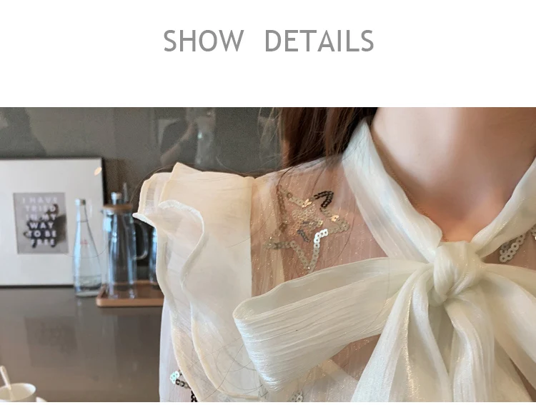 Шифоновые блузки с вышивкой и блестками новинка 2020 Blusa Camisas Mujer корейские