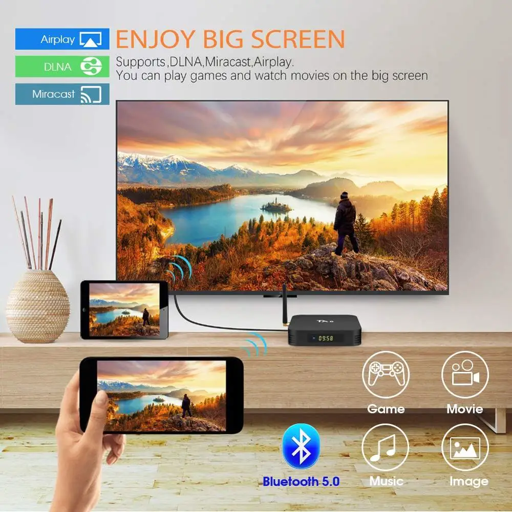 Android 9 0 TX6 Смарт ТВ коробка Allwinner H6 4 ГБ 64 двухъядерный процессор Wi-Fi Media Player 6K HD 4G 32G 3D