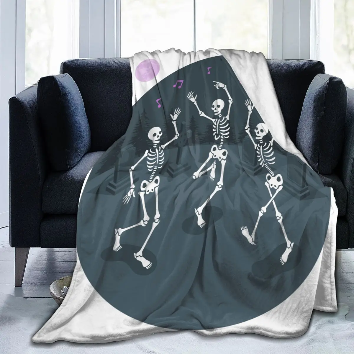 

Soft Warm Fleece Blanket Dancing Skeletons Winter Sofa Plaid Throw 3 Size Light Thin Mechanical Wash Flannel Blankets