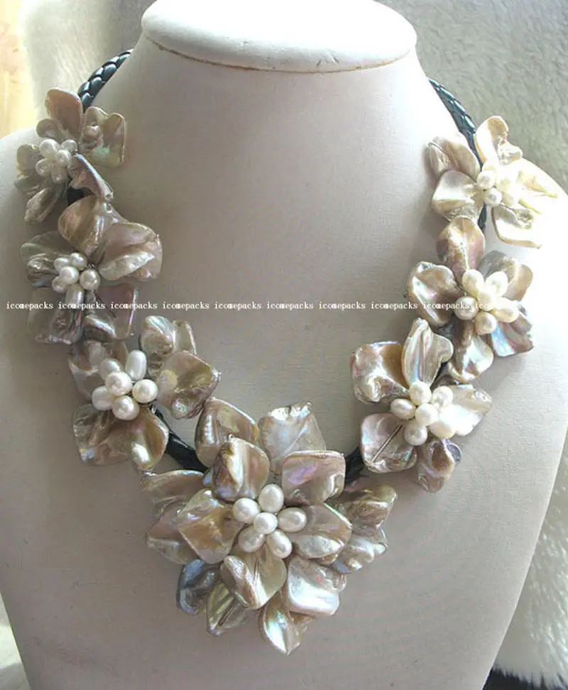 

Оптовая продажа, ожерелье с пресноводным жемчугом и морским цветком ракушки 18,5 дюйма
