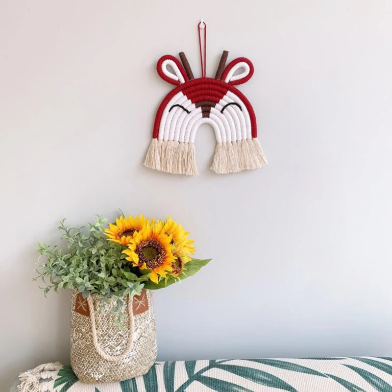 

2Pcs Children Room Handmade Woven Cotton Rope Animal Hanging Decoration Wall Hanging Decor