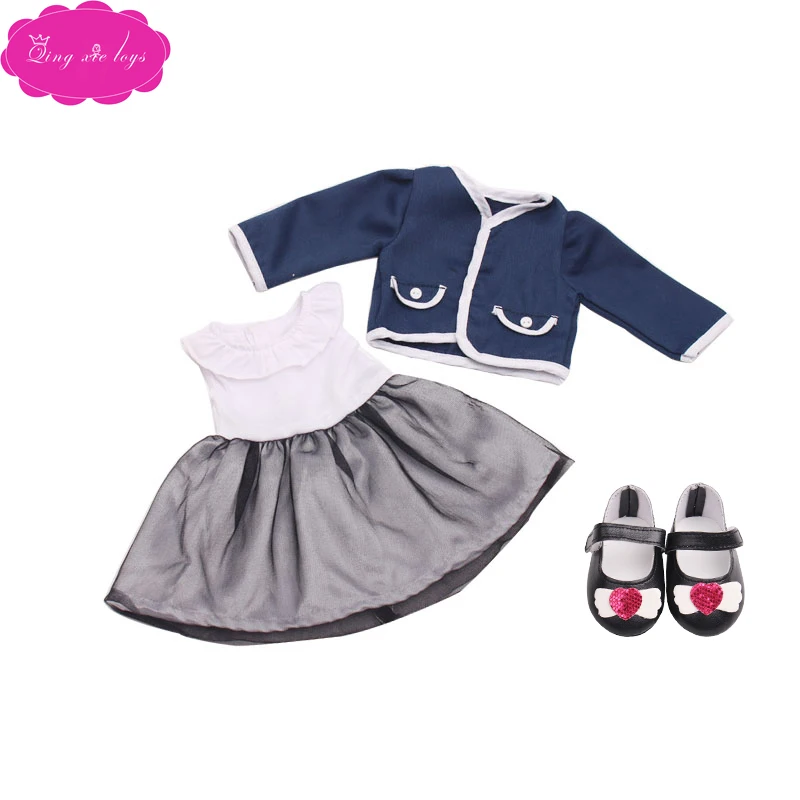 

18 inch Girls doll clothes Fashion suits school uniform with shoes American newborn dress Baby toys fit 43 cm baby dolls c97