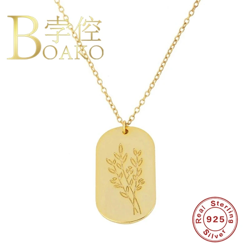 

BOAKO Plant Square Pendant 925 Sterling Silver Necklace For Women 2020 Jewelry Chain Choker Necklace Collares Bijoux Collar