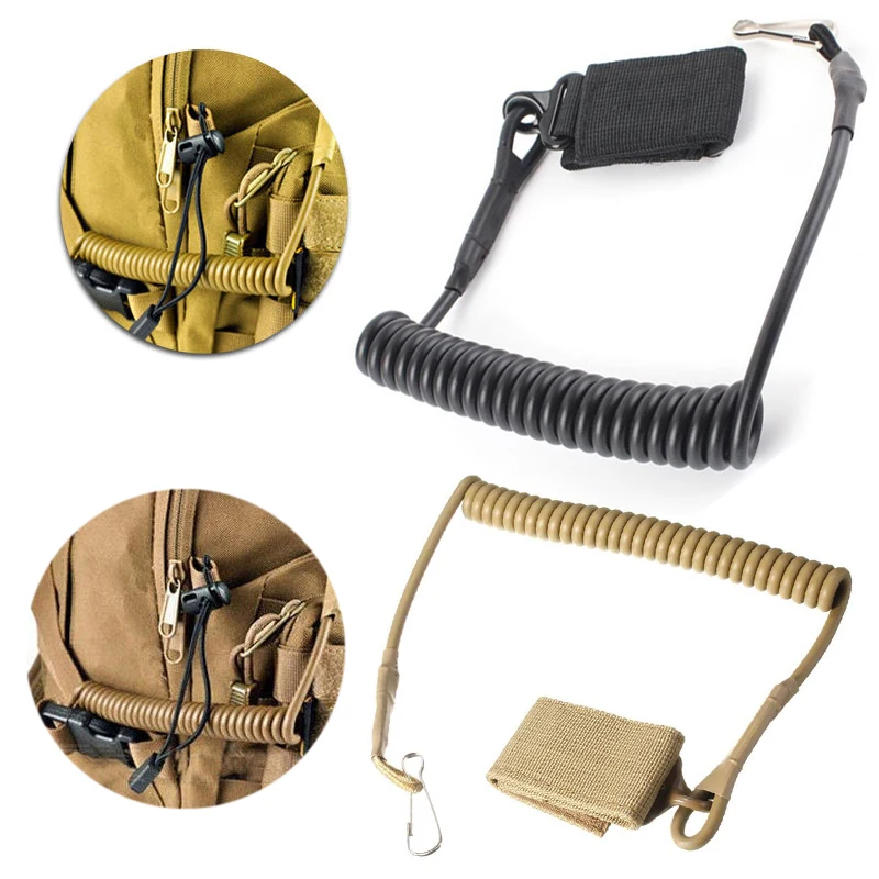 Adjustable Coil Sling Rope Lanyard Elastic Belt Tactical Secure Spring with Magic Tape Backpack | Спорт и развлечения