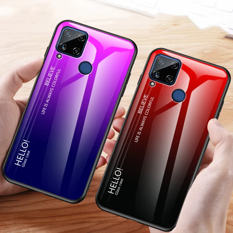 Градиентный чехол из закаленного стекла для OPPO Realme C25Y C21Y силиконовая рамка