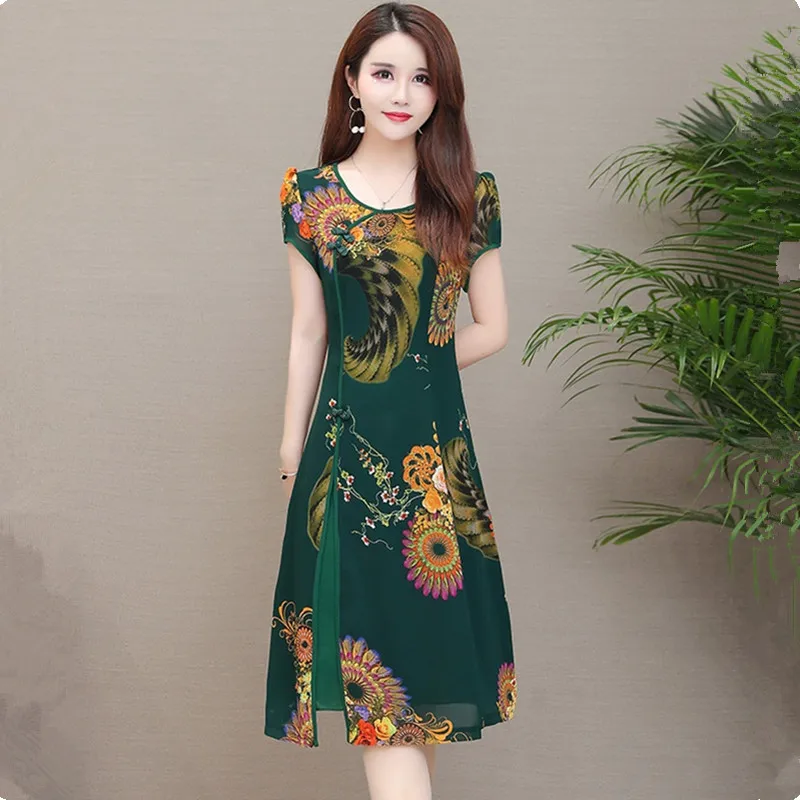 UHYTGF модные шифоновые летние платья для женщин женское тонкое элегантное платье с