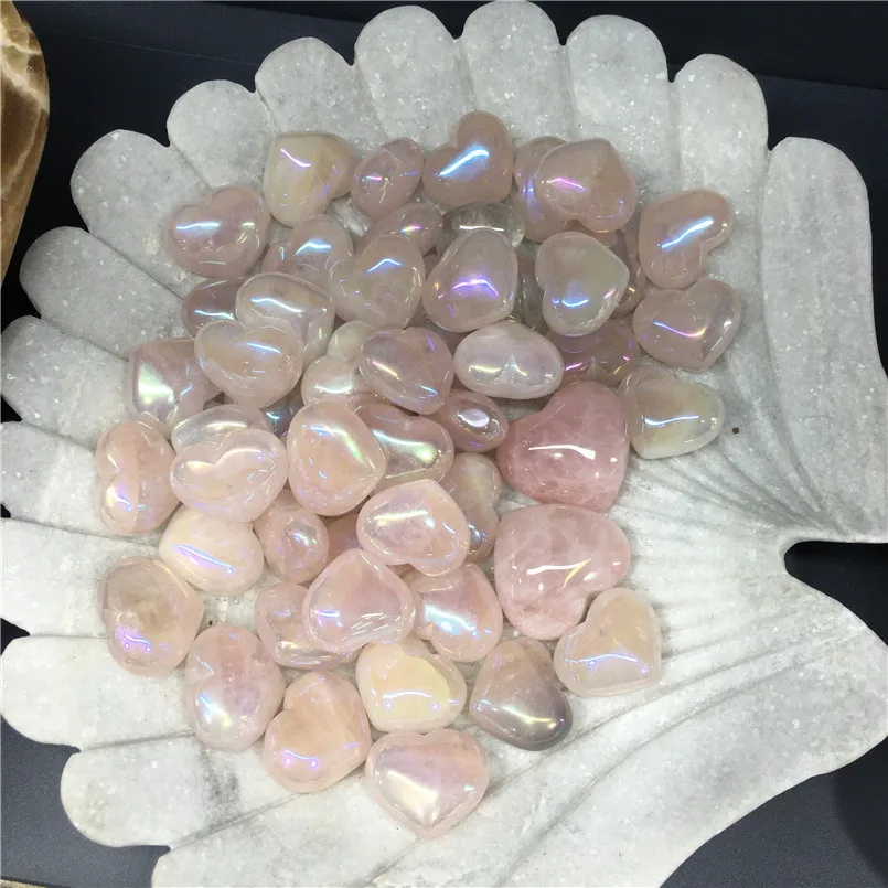 

Angel Aura Rose/Clear Quartz Crystals Heart Natural Stones and Minerals Gemstone Home Decoration Feng Shui Crafts