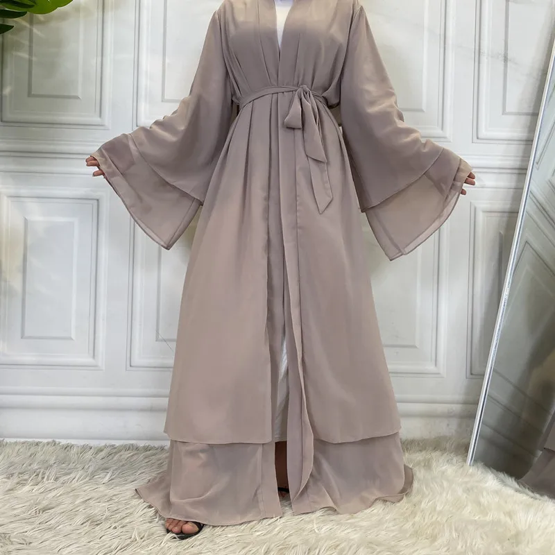 

New Fashion Abaya Dubai Islamic Women's Cardigan Robe Middle East Solid Color Cardigan Arabic Abayas For Women Clothing
