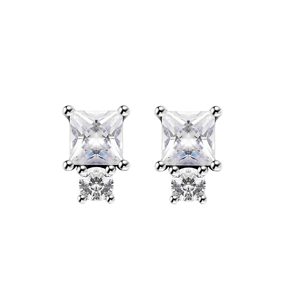 

2021 New Sparkling Round & Square Stud Earrings 100% 925 Sterling Silver Jewelry for Women Bijoux Brincos Free Shipping