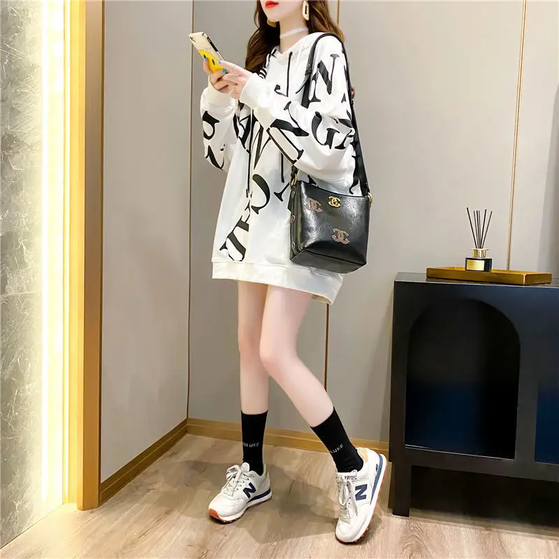 

Cotton large women's 200kg medium length sweater women's 2021 new Korean loose spring and autumn top