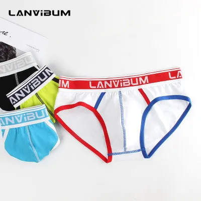 Мужское нижнее белье LANVIBUM однотонные брифы со средней талией из контрастного