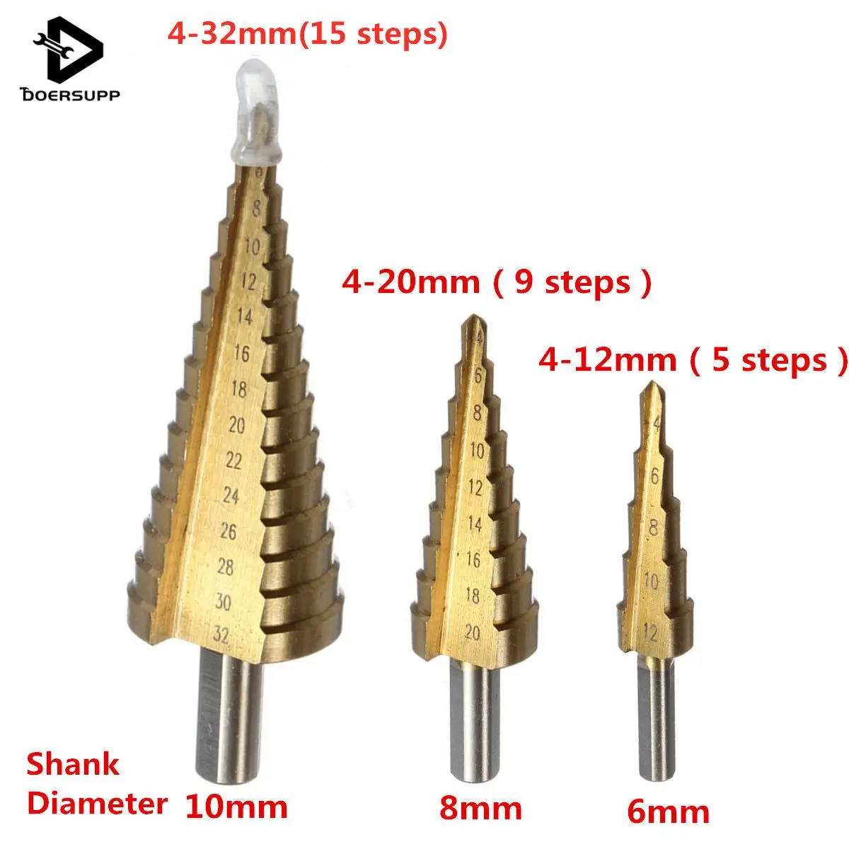 Сверло ступенчатое Коническое из быстрорежущей стали 4-12/20/32 мм 3 шт. | Инструменты
