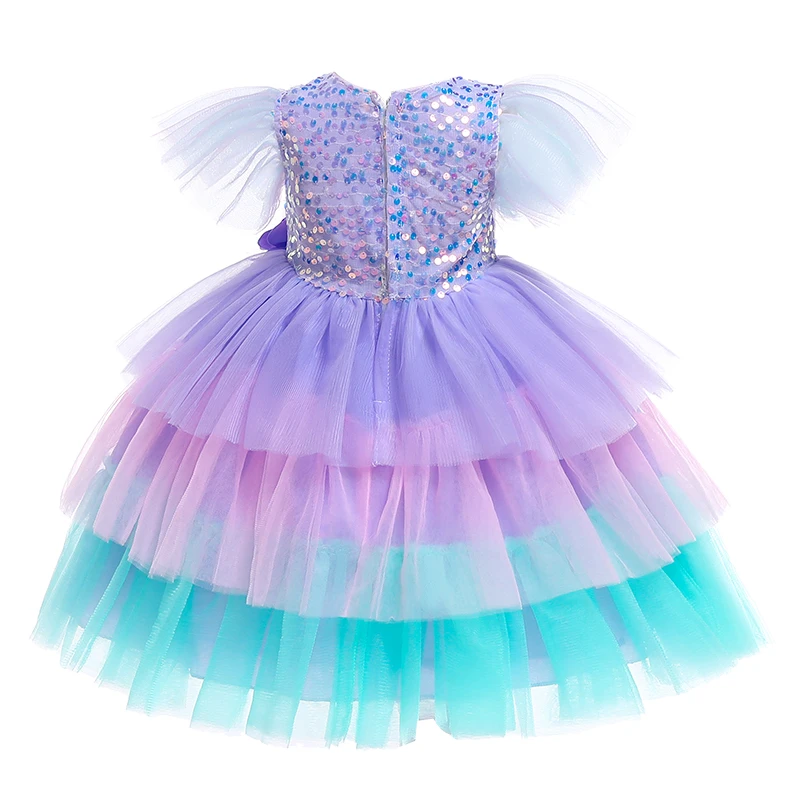 Детское платье принцессы с блестками оборками на рукавах | Детская одежда и обувь