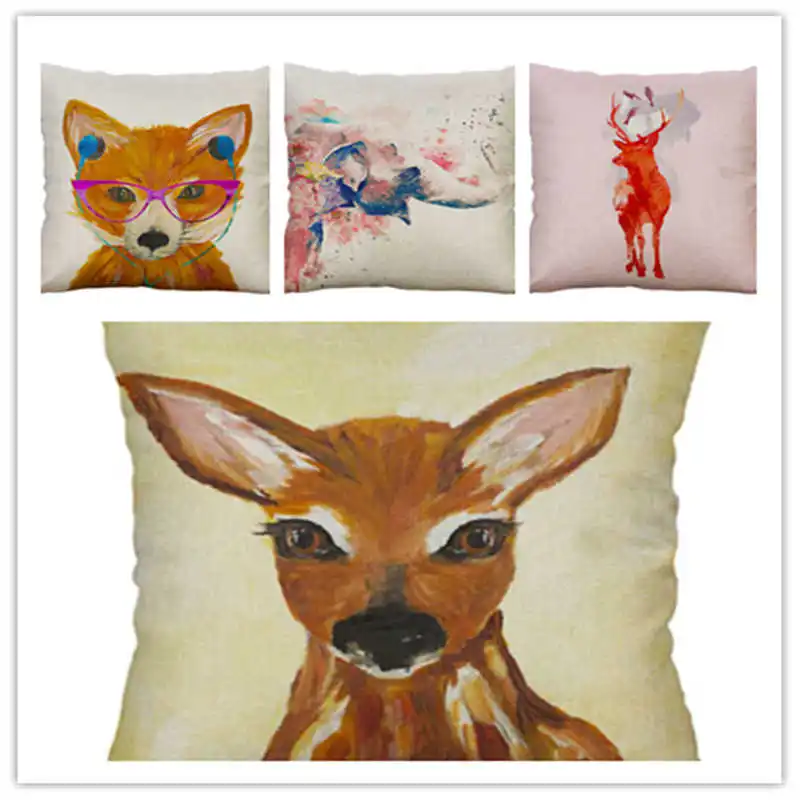 

Bear Home Fox Pillow Case Cover Cotton Linen Dog Cushion Throw Decor