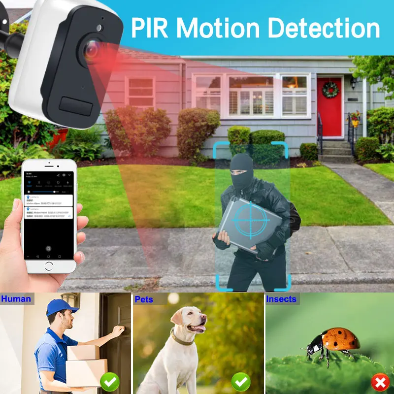 Перезаряжаемые Батарея питание IP Камера WiFi Беспроводной открытый H.265 PIR 1080P мини