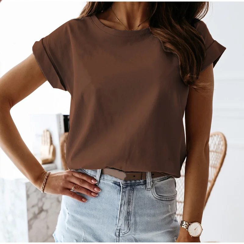 

Cotton Classic T-shirts Women 2021 Summer T shirs Women's Basic T-shirts Short Sleeve Tees Female Casual Tops Oversized T-shirt